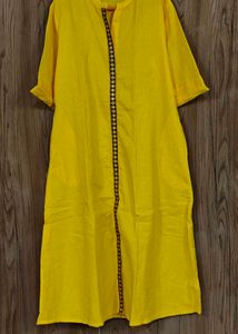 Yellow Striped Kurta with Embellished Neckline