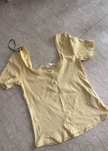 Yellow H&M Lace Trim Button-Up Top