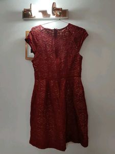 Elegant Red Lace Fit &amp; Flare Dress