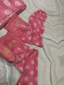 Elegant Pink Saree with White Motifs