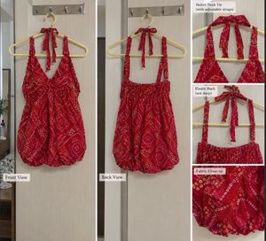 Red Bandhani Print Halter Neck Tunic Top