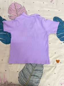 Ribbed Collared Top - Purple