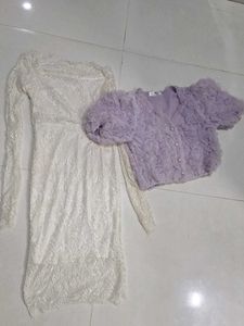 White Lace Dress with Lavender flower top