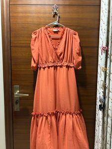Stylish Orange Ruffle Maxi Dress