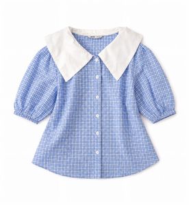 Blue collared Plaid Top