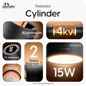 Murphy 15W Black Body Cylindrical Surface Mounted