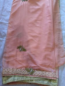 Peach Embroidered Saree with Blouse