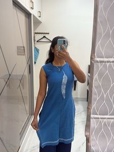 Blue Kurti with Feather Design