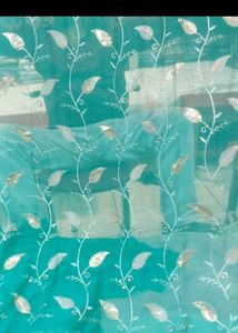 new Elegant Teal saree with Leaf Embroidery