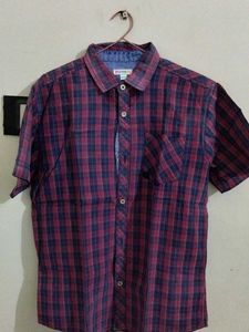 Men's Red &amp; Blue Plaid Short Sleeve Shirt