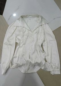 Elegant White Satin Button-Up Blouse