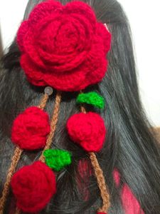Handmade Crochet Rose Hanging Hair Clip