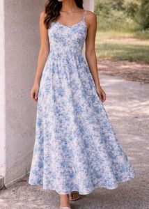 Elegant Floral Maxi Dress with press on nails