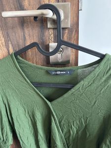 Green Smocked Cropped Top