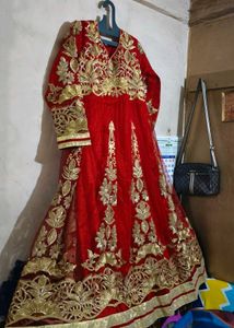 Stunning Red &amp; Gold Embroidered One piece