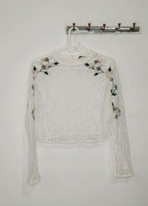 Very Beautiful Net Top With Silk Embroidery