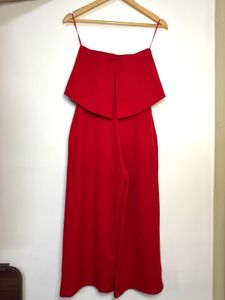 Chic Red Strapless culottes Jumpsuit