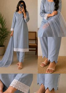 Elegant Blue Kurta Set with Lace Detail