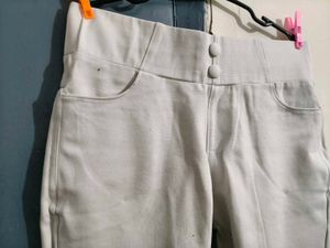 Cream High-Waisted Cropped Pants