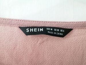 Korean Pink Shein Top With Long Puff Sleeves