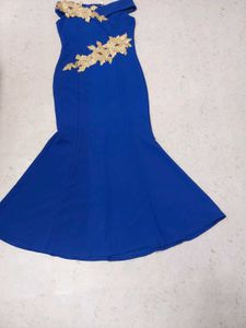Elegant Blue &amp; Gold Occasion Dress