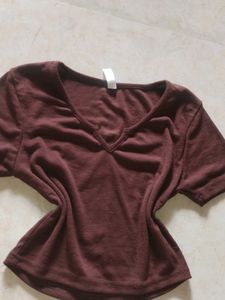 Brown V Neck Tee