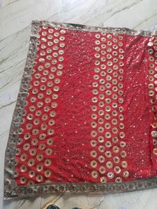 Red &amp; Gold Sequin Sari