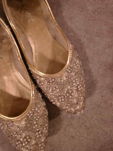 Embellished Gold Juttis - Indian Flats