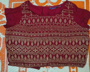 Maroon Embroidered Blouse with back zip