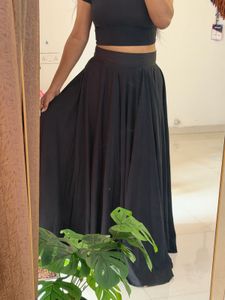 Elegant Black A lined flared Skirt