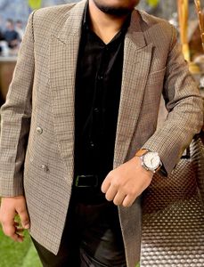 Men’s Brown Check Double Breasted Blazer