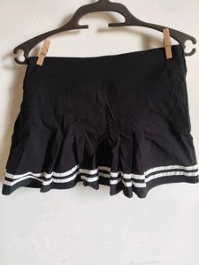 Black Pleated Mini Skirt with Stripes