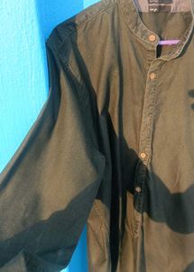 Men's Dark Green Mandarin Collar Shirt