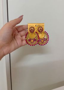 Stunning Gold & Pink Dangle Earrings