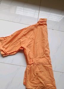 Orange Cotton Tie-Waist Shirt