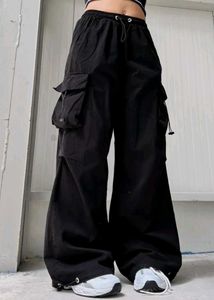 baggy black parachute pants