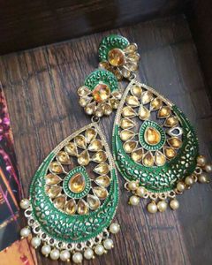 Designer Green &amp; Gold Earrings
