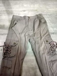 Gray Cargo Pants with Lace Detail