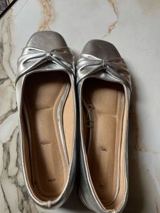 Silver Ballet Flats with Bow
