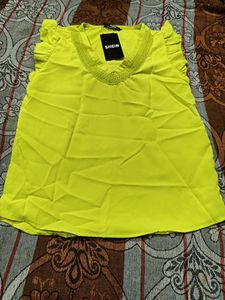 Shein Neon Yellow Ruffle Sleeve Top
