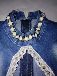 Denim shrug with Lace Trim