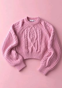 PINK CABLE KNIT CREWNECK SWEATER