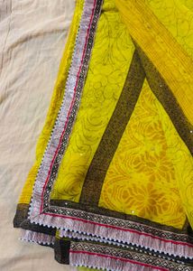 Vibrant Yellow Floral Saree