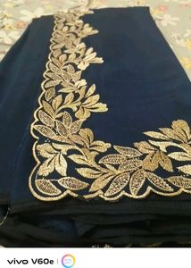 Elegant Navy Saree with Gold Embroidery