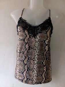 Snake Print Lace Trim Cami Top