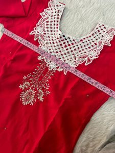 Stunning Red Kurta Set with Intricate Lace