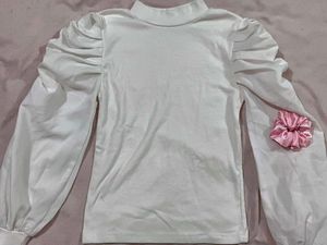 White Mock Neck Puff Sleeve Top