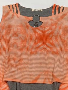 Orange &amp; Grey Sheer Layered Top