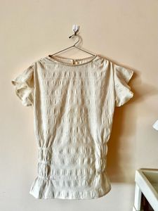 Cream Textured Smocked Top