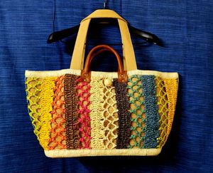 Colorful Woven, Antique Tote Bag, Dual Handles